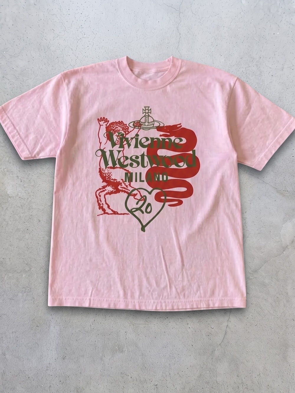 Gildan Vivienne Westwood Pink Tee with
Red & Green Graphic